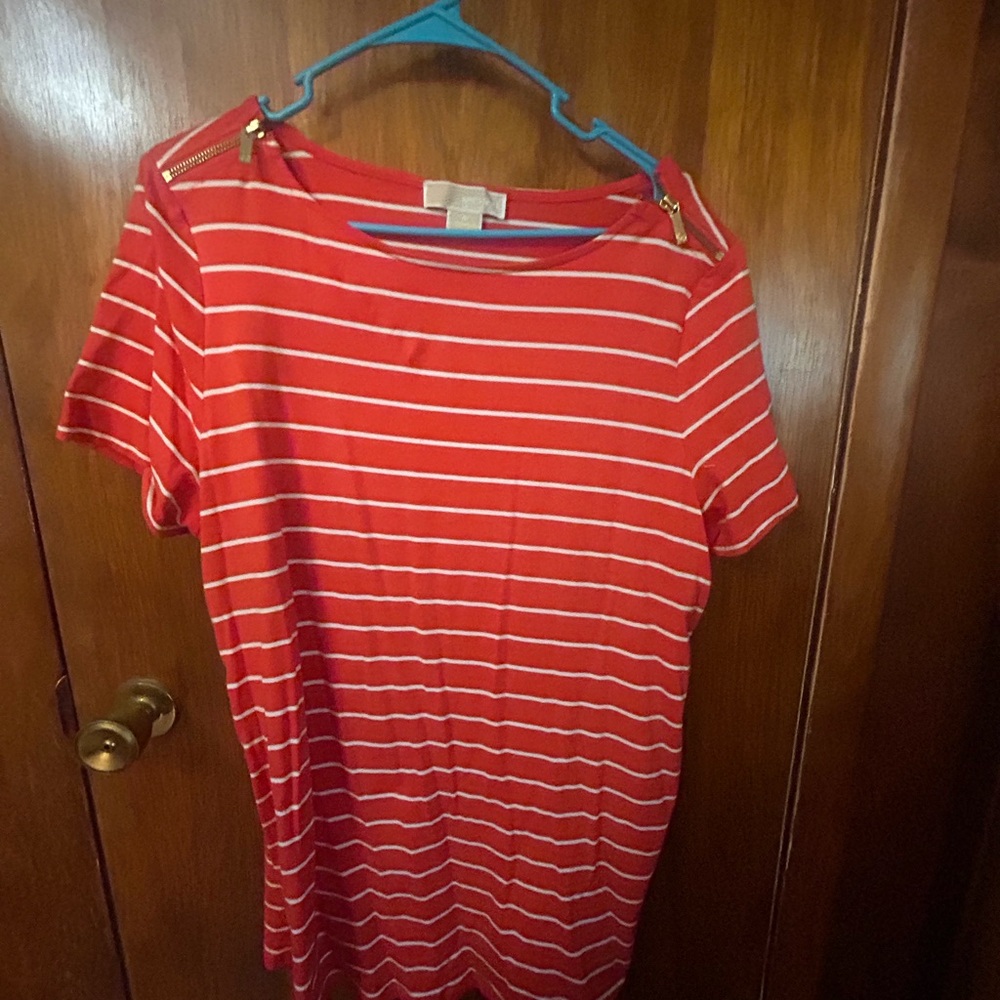 Michael Kors Vibrant Red and White Striped Shirt